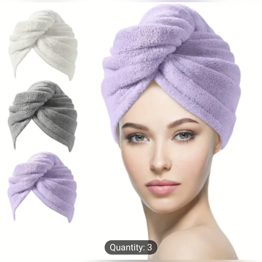 3pcs Rapid Drying Hair Towel Wrap for Women with Button, T9MIS